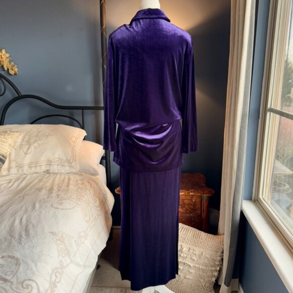 Royal Purple Velvet Long Sleeved Shirt and Maxi Skirt Set - Picture 5 of 16